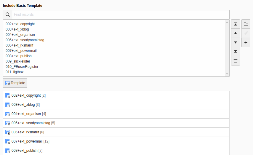 Integration of extension templates into root template 